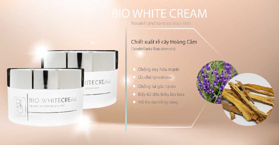 Bio White Cream với các thành phần chiết xuất từ thiên nhiên trong đó có rễ của cây Hoàng cầm
