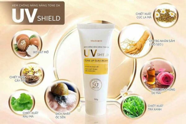 UV Shield Tone Up Sun Cream chứa thành phần chiết xuất từ thiên nhiên với tiêu chuẩn chất lượng cao