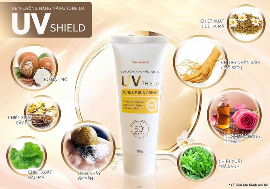 UV Shield Tone Up Sun Cream chứa thành phần chiết xuất từ thiên nhiên với tiêu chuẩn chất lượng cao