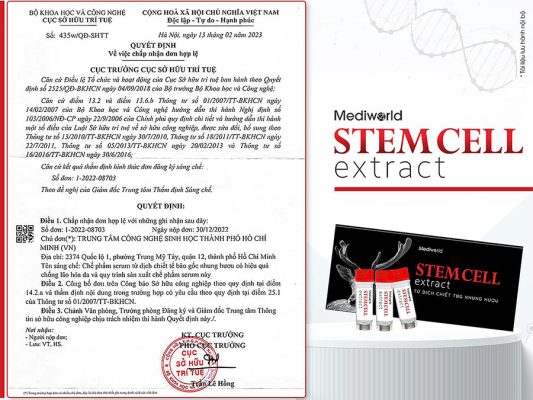 Chứng nhận sở hữu trí tuệ mỹ phẩm từ dịch chiết TBG nhung hươu Stemcell Extract