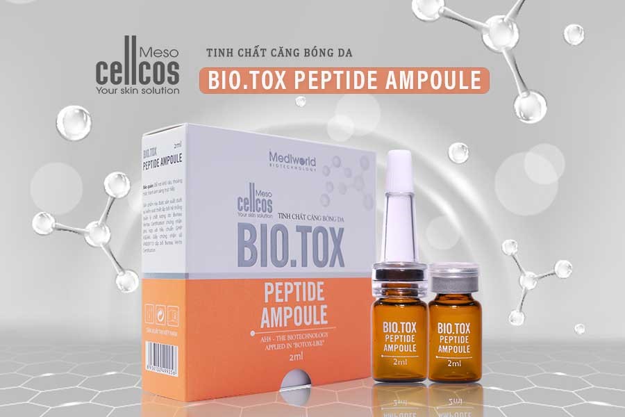 Bio.Tox Peptide Ampoule là tinh chất giúp hỗ trợ làm căng sáng da, giảm nếp nhăn, hỗ trợ chống lão hóa da hiệu quả